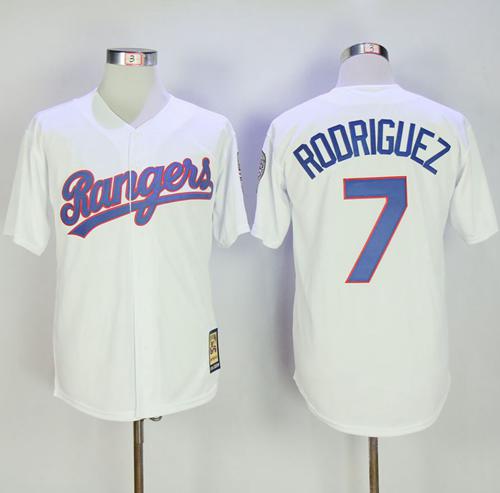 Mitchell And Ness Rangers #7 Ivan Rodriguez White Throwback Stitched MLB Jersey
